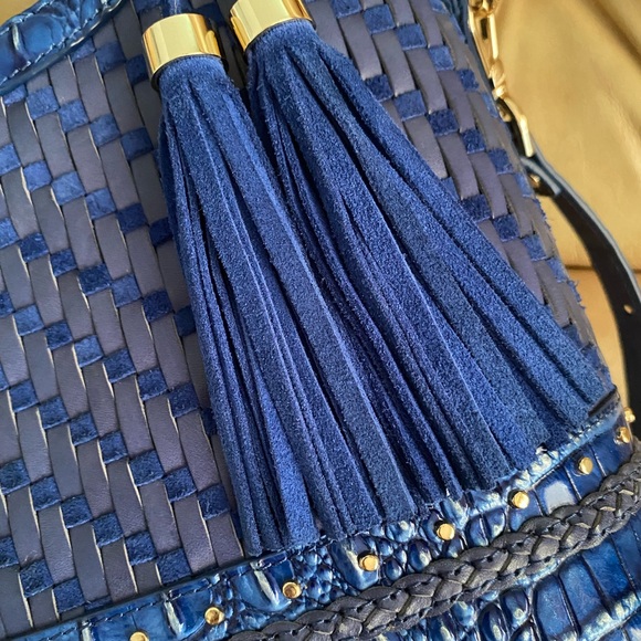 Brahmin Woven LEATHER Vista Blue Eldorado Elaine Bag Croc Tassel Charm - Picture 10 of 14